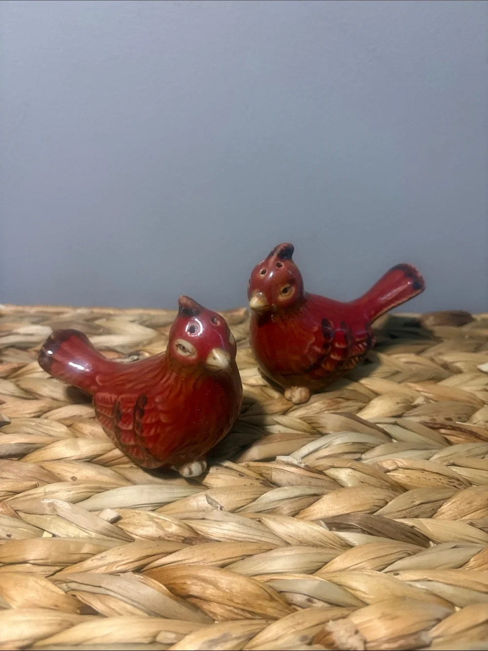 Pier 1 Red Ceramic Bird Pair Figurines